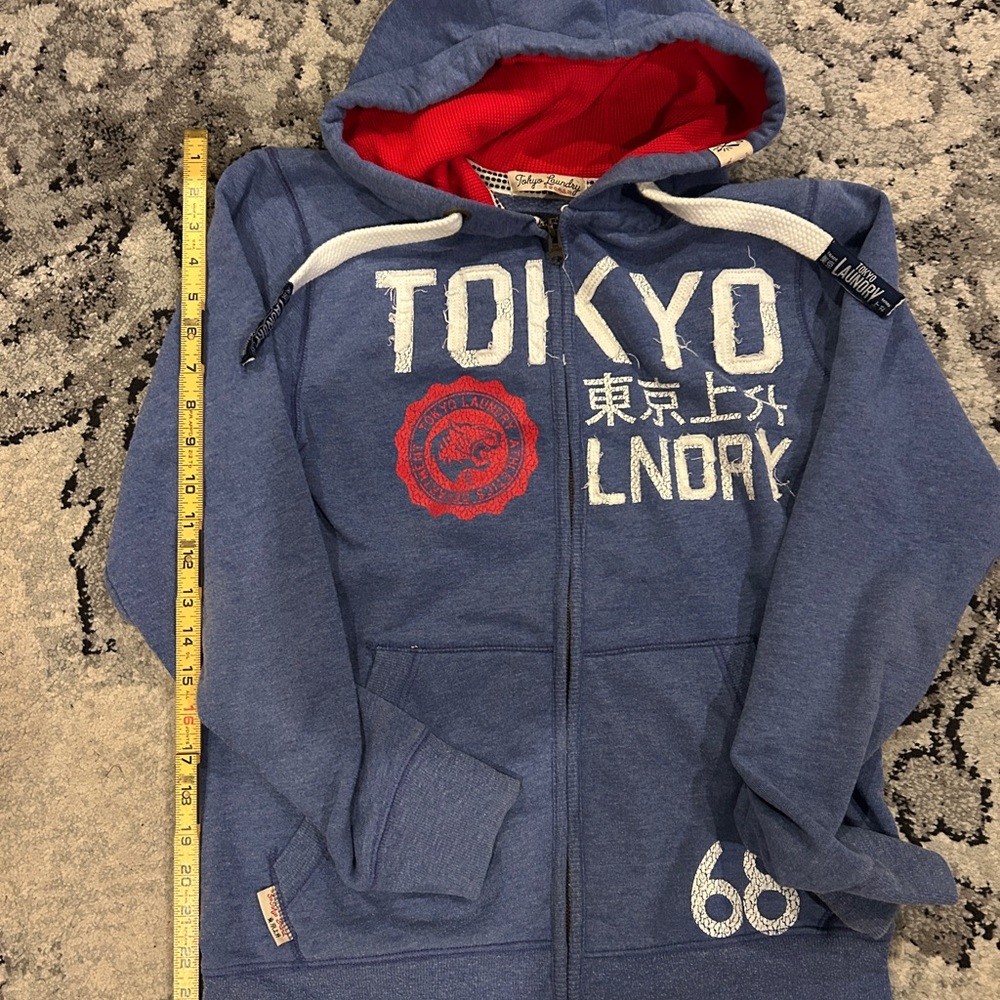 Blue Tokyo Laundry Mens Hoodie with Red Lining